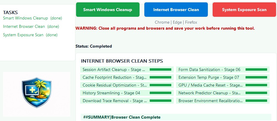 Internet Browser Clean screen