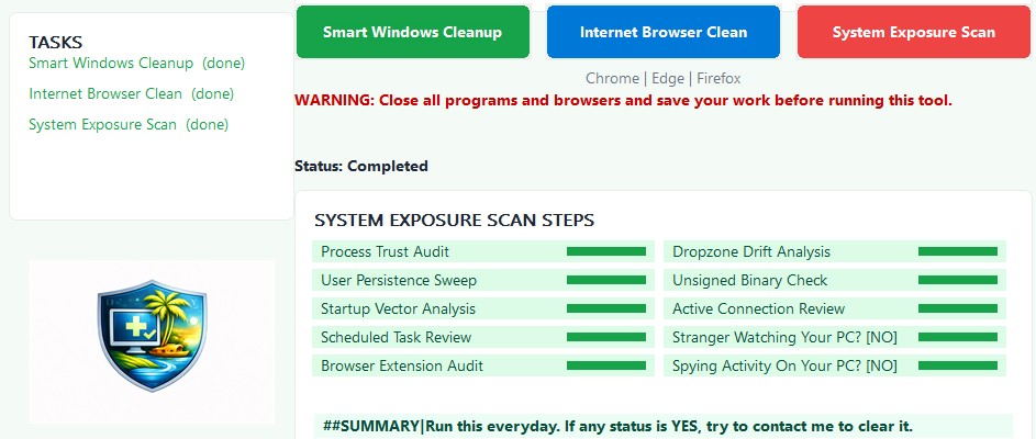 System Exposure Scan screen