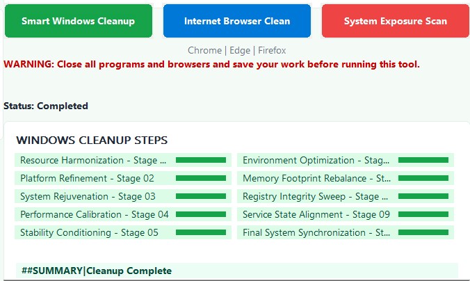 Smart Windows Cleanup screen